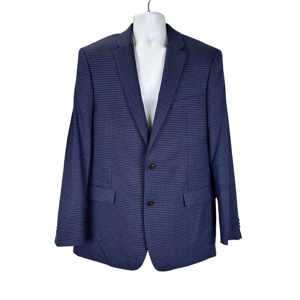 Tommy Hilfiger Mens Blue Houndstooth Blazer Sport Coat 44L Tall Suit Jacket